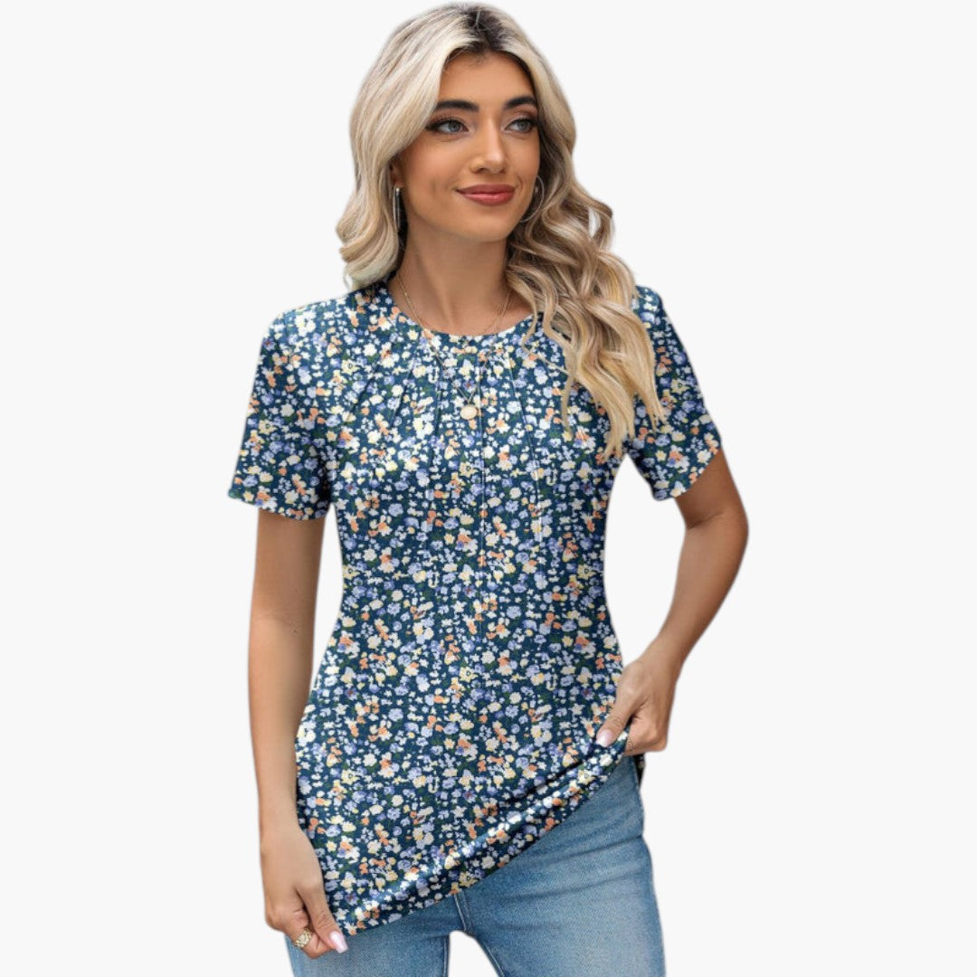 Janina - paita pyöreällä kaula-aukolla ja laskoksilla edessä