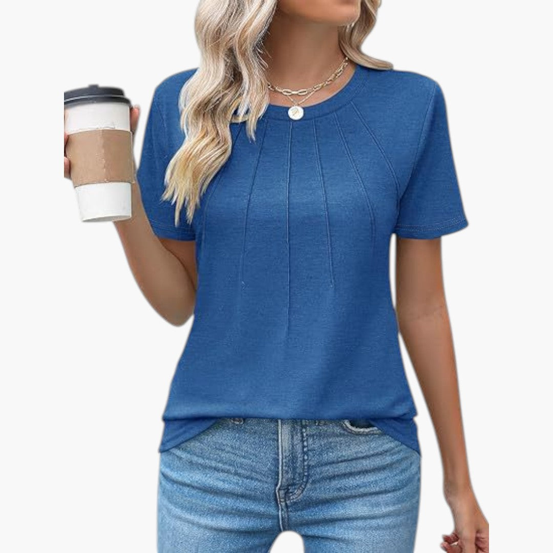 Janina - paita pyöreällä kaula-aukolla ja laskoksilla edessä