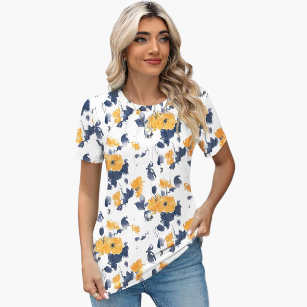 Janina - paita pyöreällä kaula-aukolla ja laskoksilla edessä