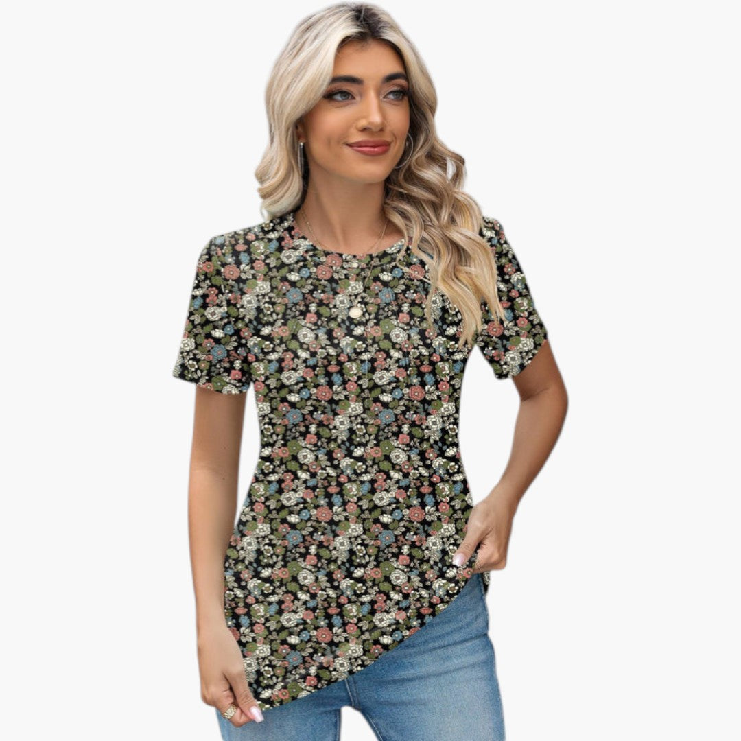 Janina - paita pyöreällä kaula-aukolla ja laskoksilla edessä