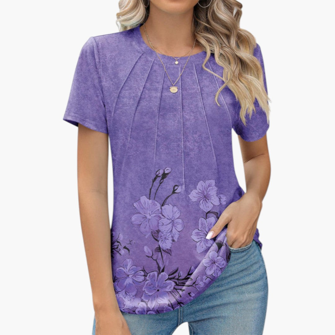 Janina - paita pyöreällä kaula-aukolla ja laskoksilla edessä