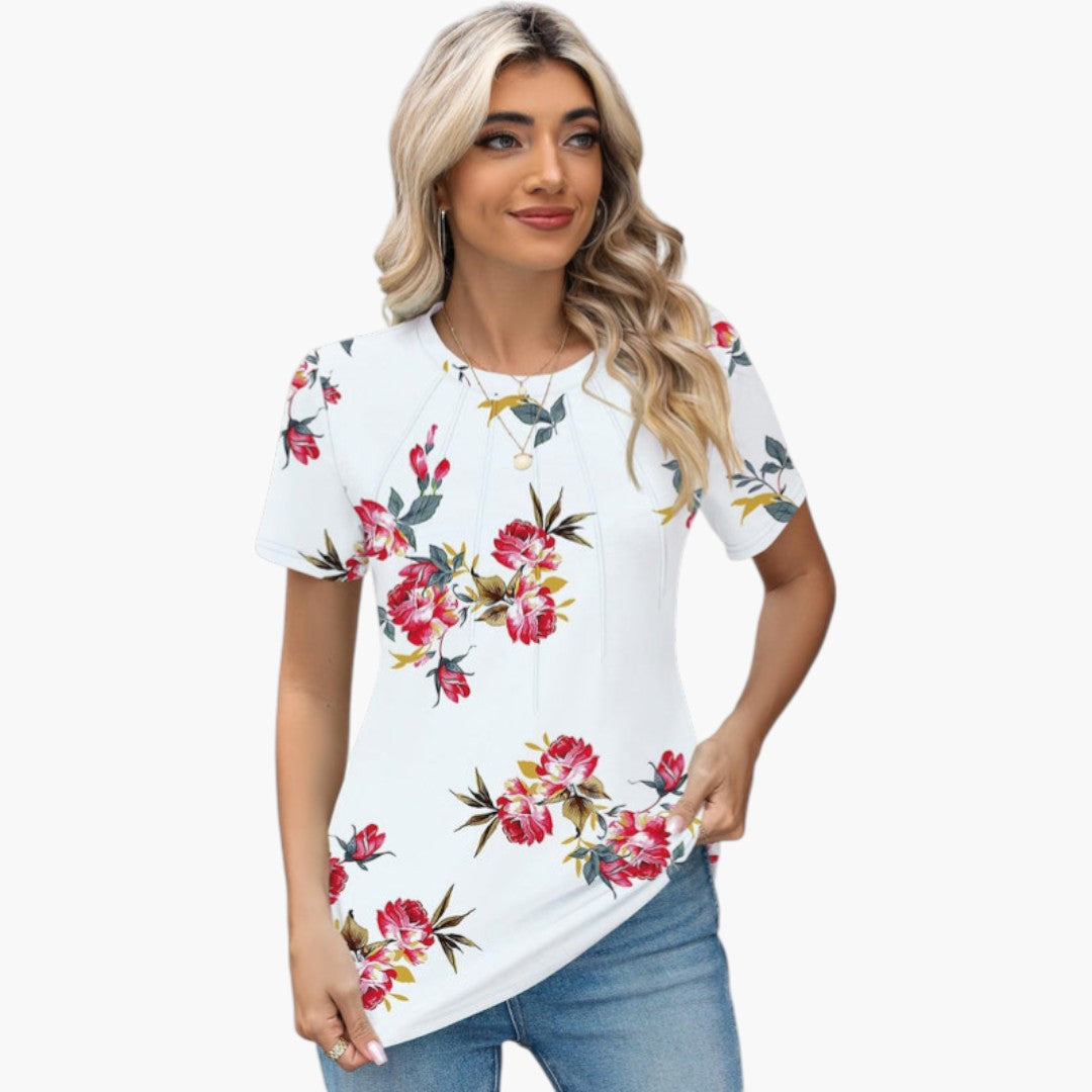 Janina - paita pyöreällä kaula-aukolla ja laskoksilla edessä