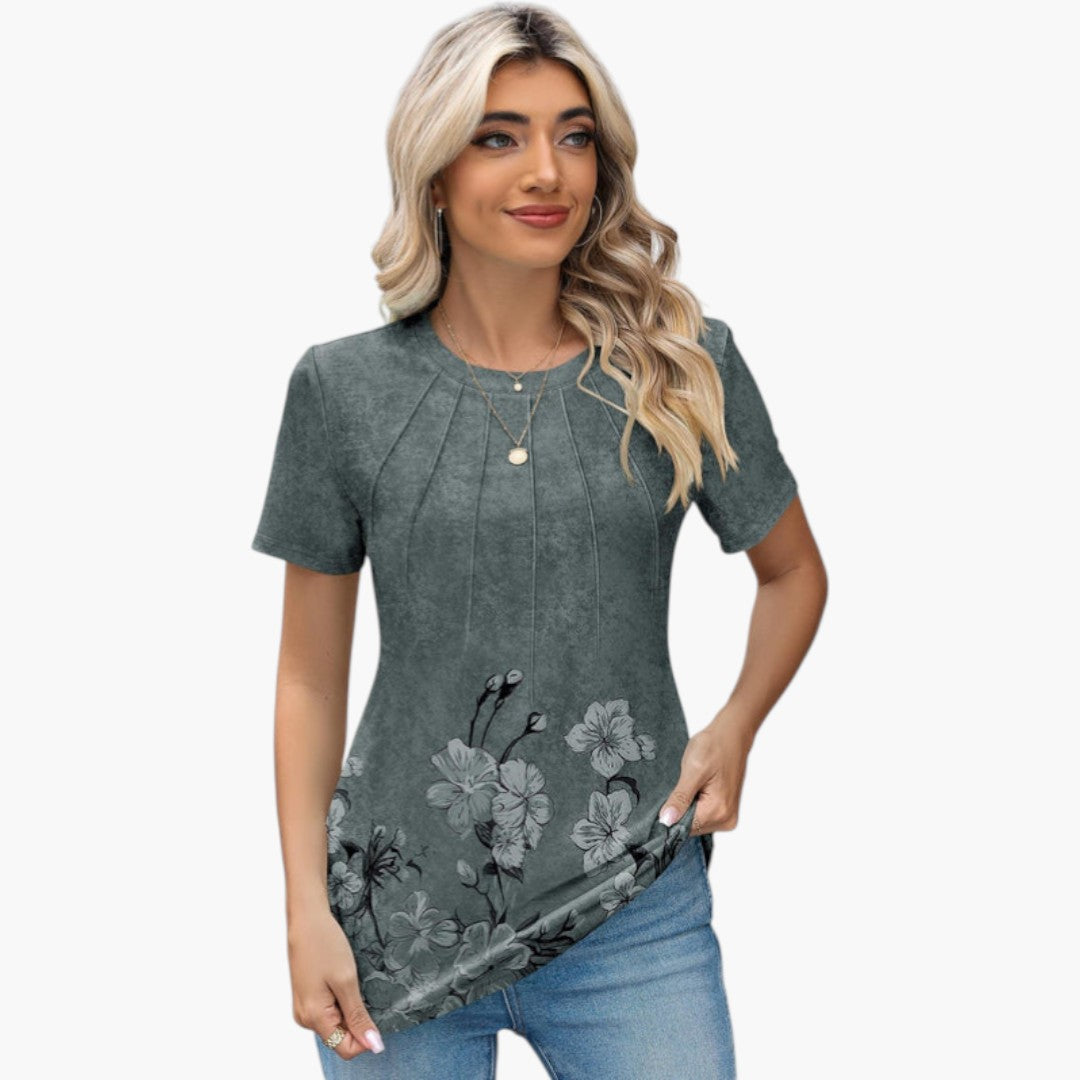 Janina - paita pyöreällä kaula-aukolla ja laskoksilla edessä