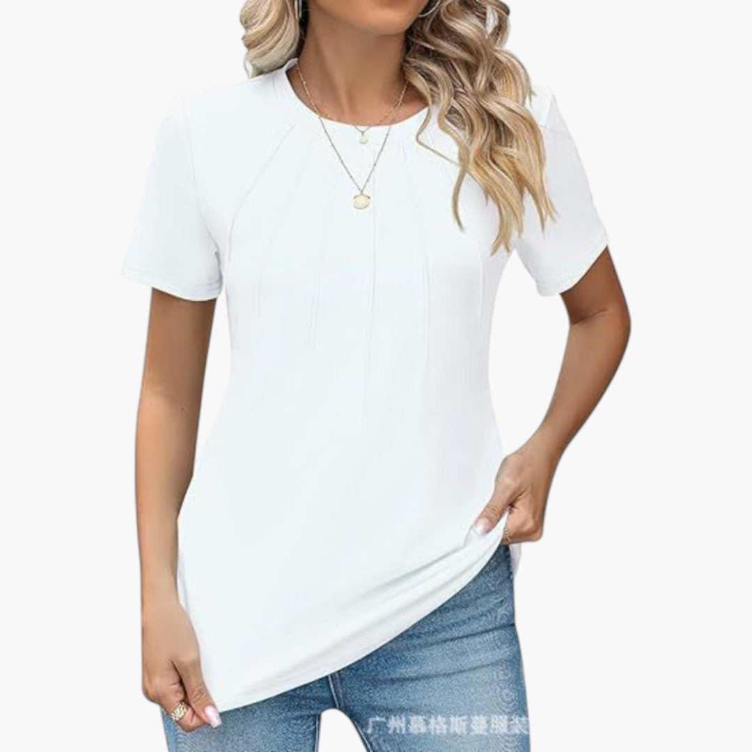 Janina - paita pyöreällä kaula-aukolla ja laskoksilla edessä