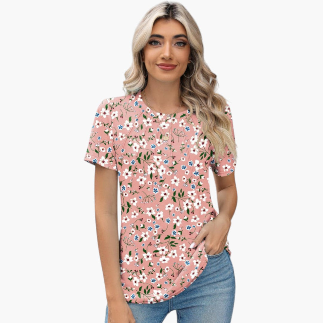 Janina - paita pyöreällä kaula-aukolla ja laskoksilla edessä