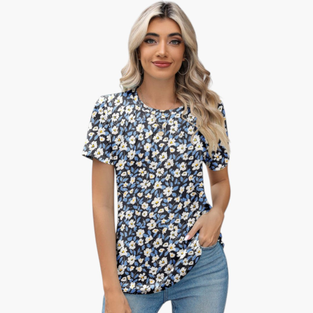 Janina - paita pyöreällä kaula-aukolla ja laskoksilla edessä