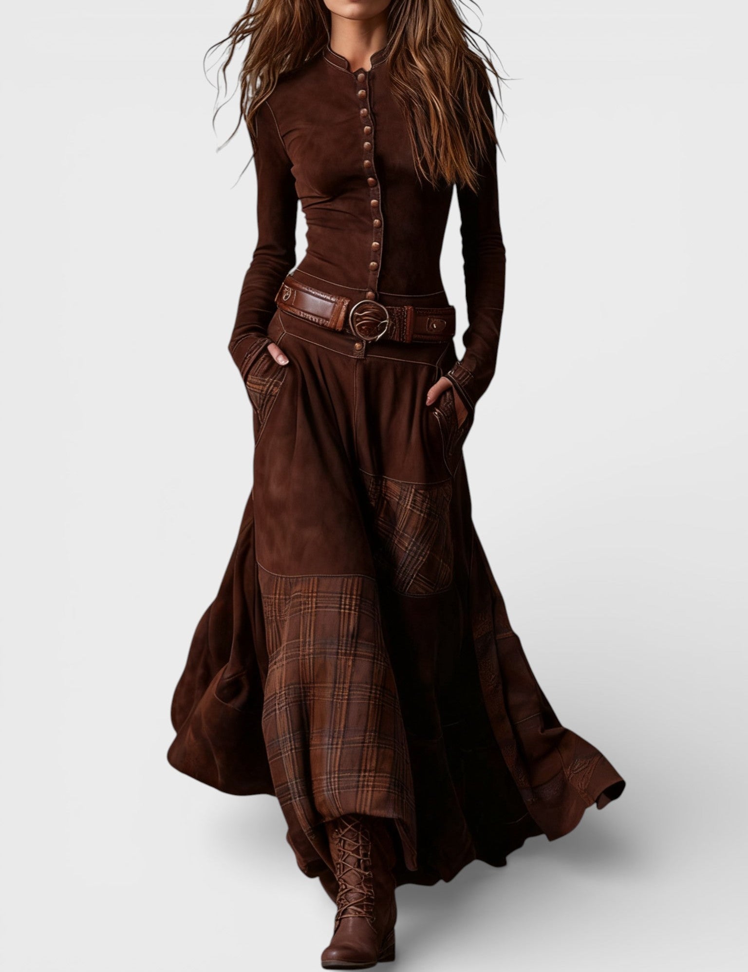 Greta - Tyylikäs mokkanahkainen mekko vyöllä