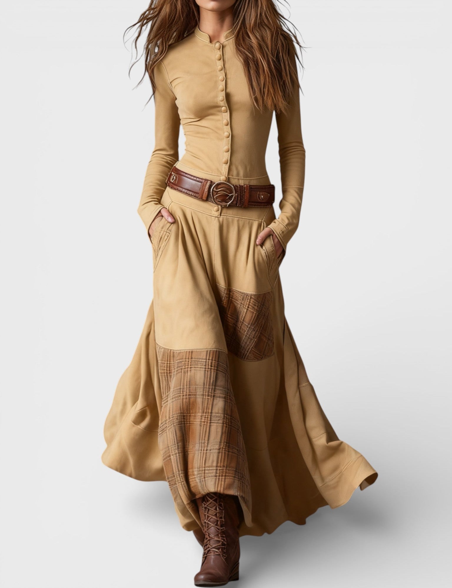 Greta - Tyylikäs mokkanahkainen mekko vyöllä