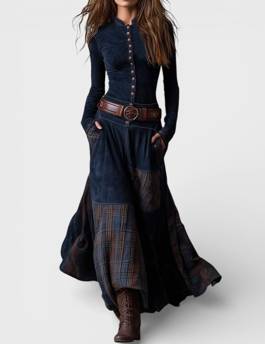 Greta - Tyylikäs mokkanahkainen mekko vyöllä