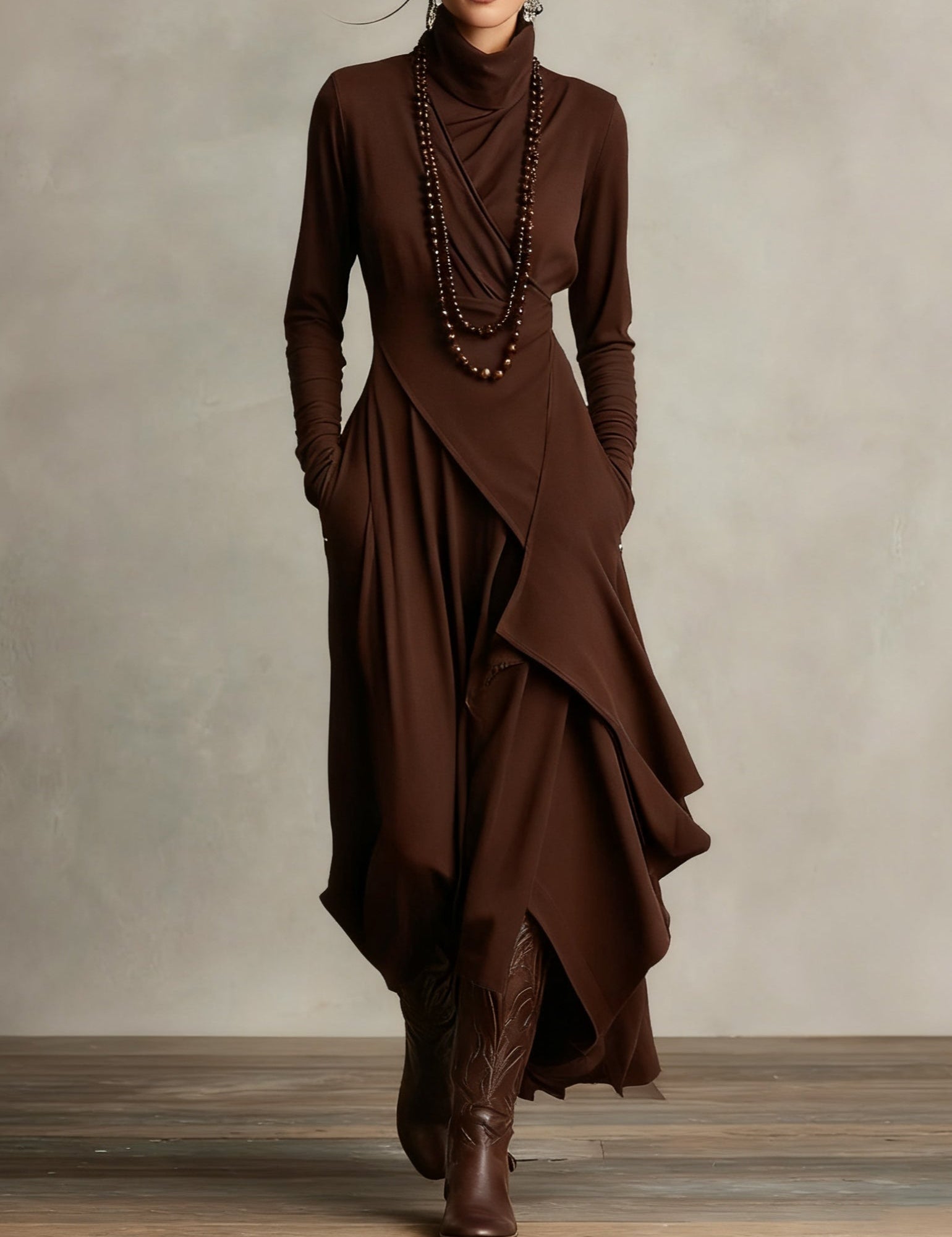 Moija - Elegantti ja virtaava maksimekko korkealla kauluksella