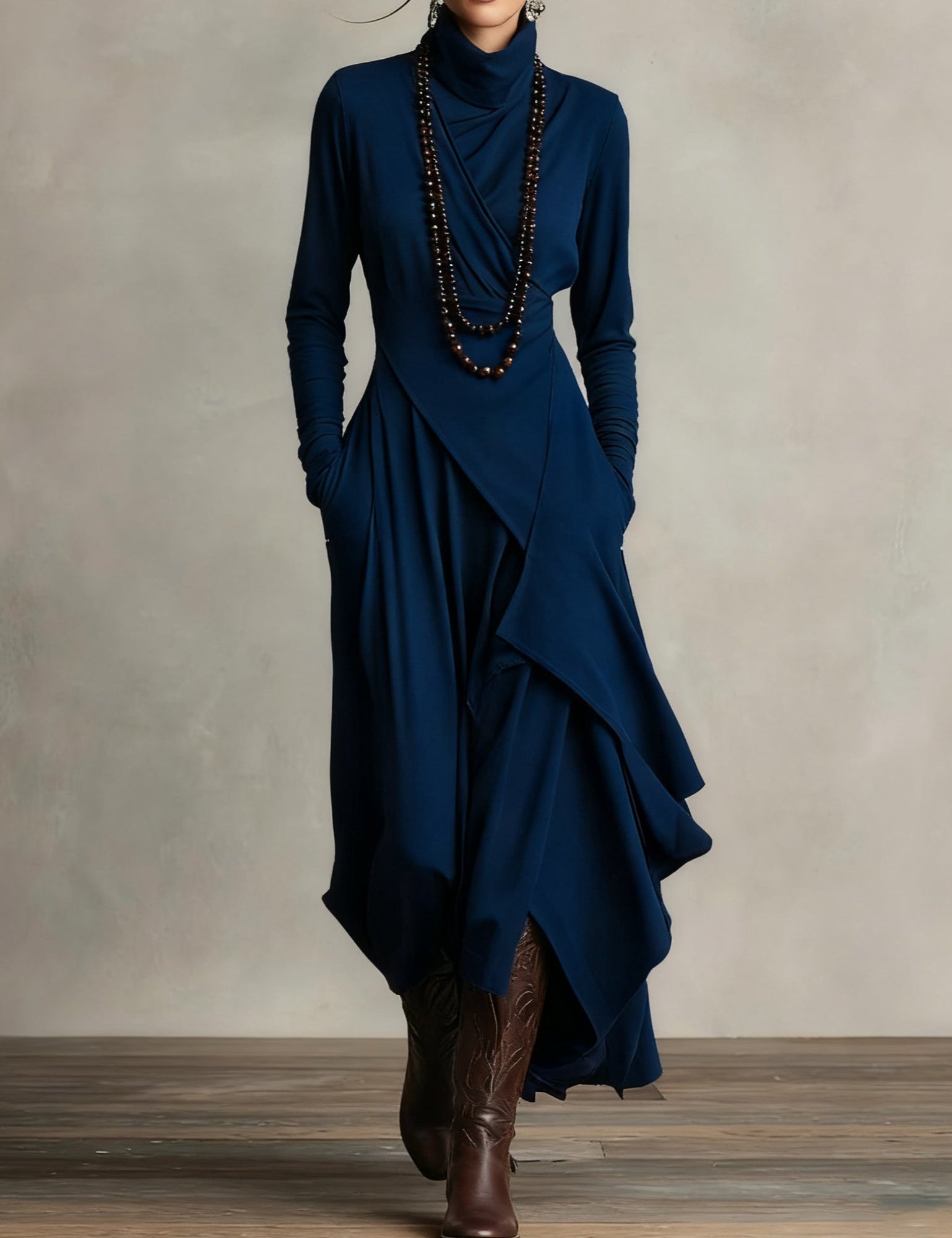 Moija - Elegantti ja virtaava maksimekko korkealla kauluksella